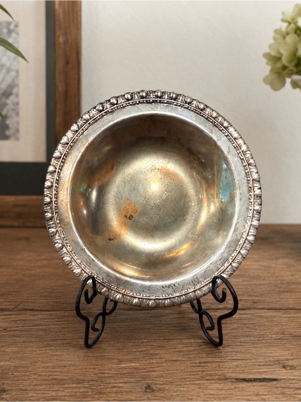 Vintage Silverplate Ornate Bowl 7 Inch Embossed Rim As Is Decorative